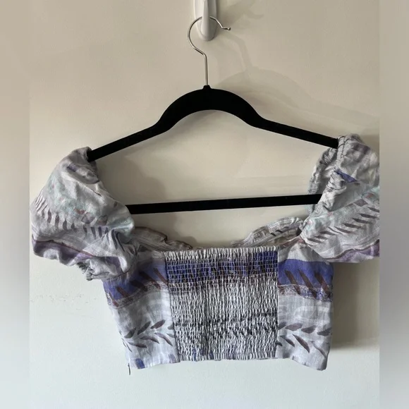 Aritzia Wilfred wander linen puff-sleeve crop top - Picture 5 of 6